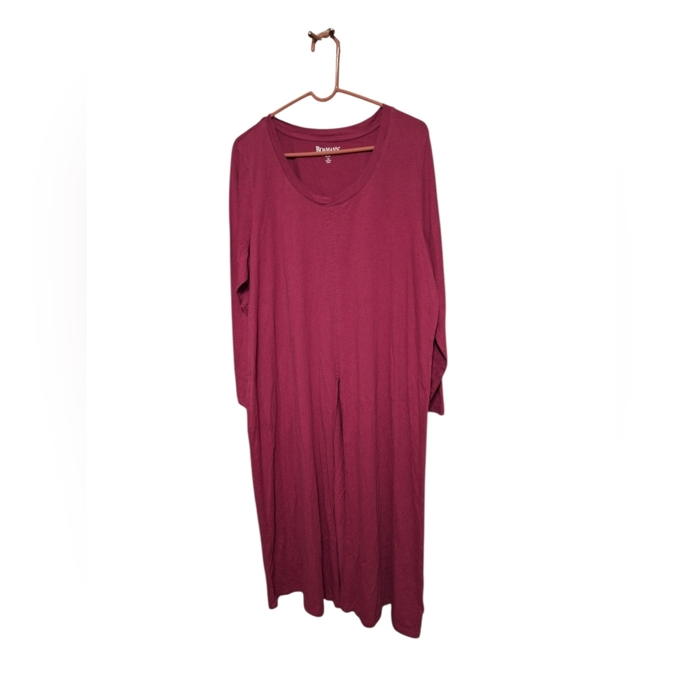 Roaman's Long Sleeved Maxi Dress Open Kick Front Maroon Size 1X BEACHY Comfy
